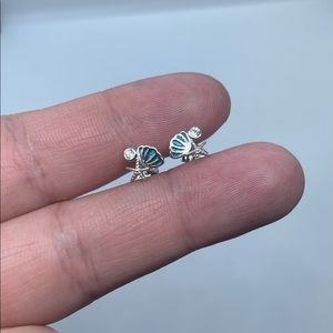 Sterling Silver Shell Earrings- Shell and Starfish Stud Earrings-Sea Life -Cute